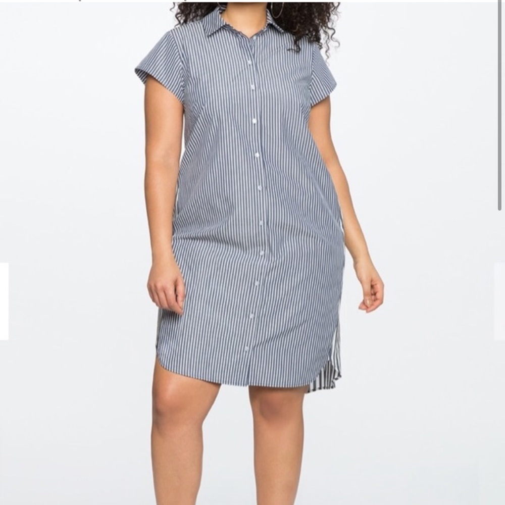 EUC | Eloquii Mixed Striped Hi-Lo Shirtdress